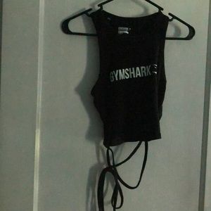 Gym shark crop tank top w/ tie